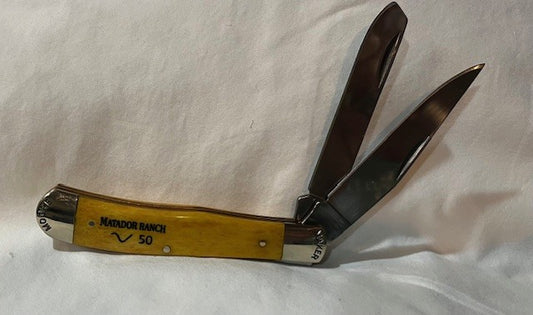 Moore Maker Bone Handle Bolster Engraved Trapper w/Double Logo-#5202EB